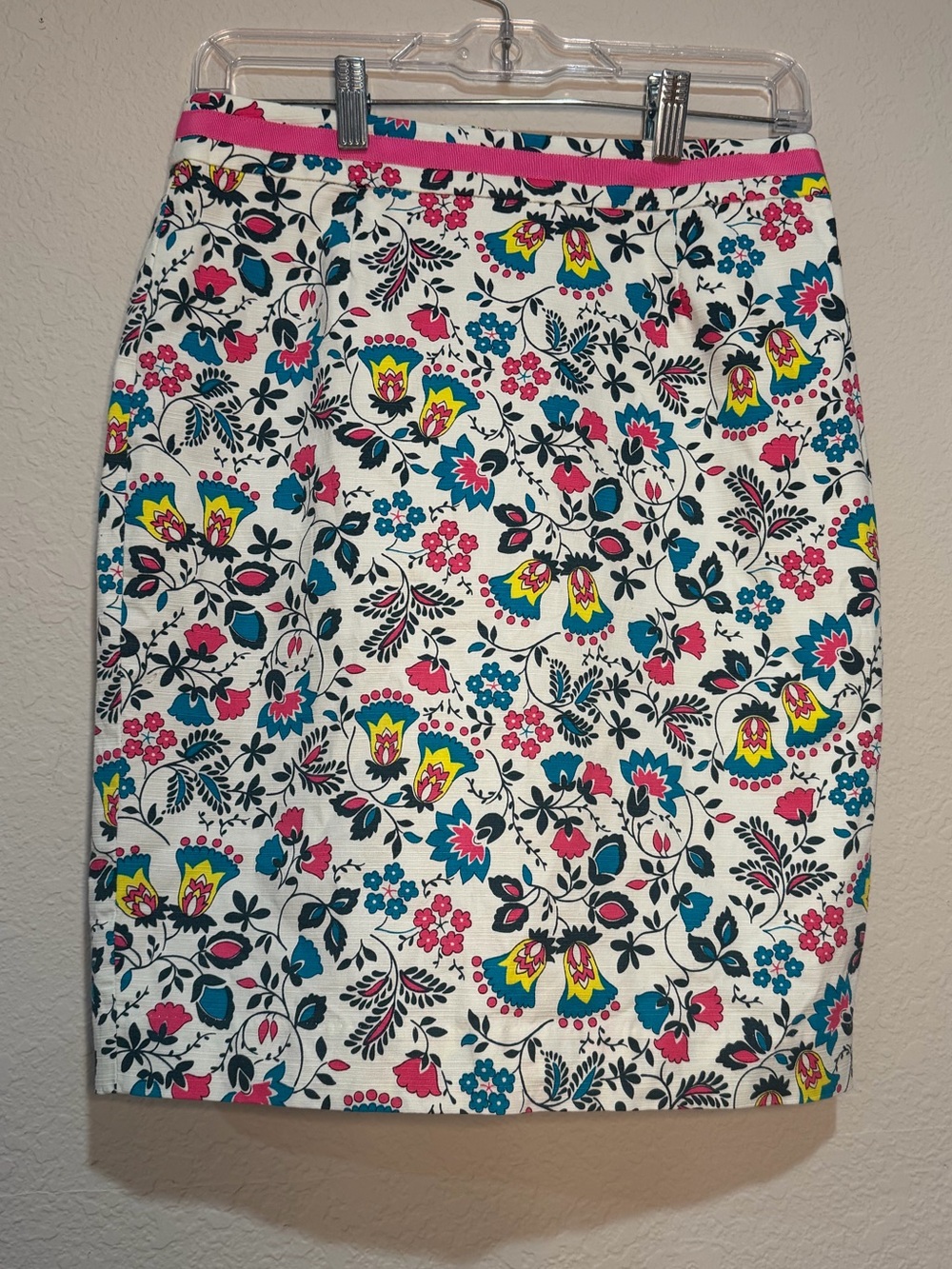 Boden Floral Pencil Skirt 6P Petite Colorful Pink Blue Yellow Cotton Stretch